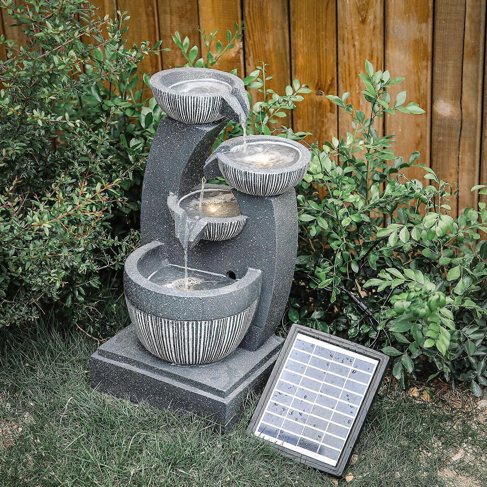 Living And Home Outdoor Water Fountain Rockery Decoration 4 Cascade Levels Waterfall Solar Panel Powered