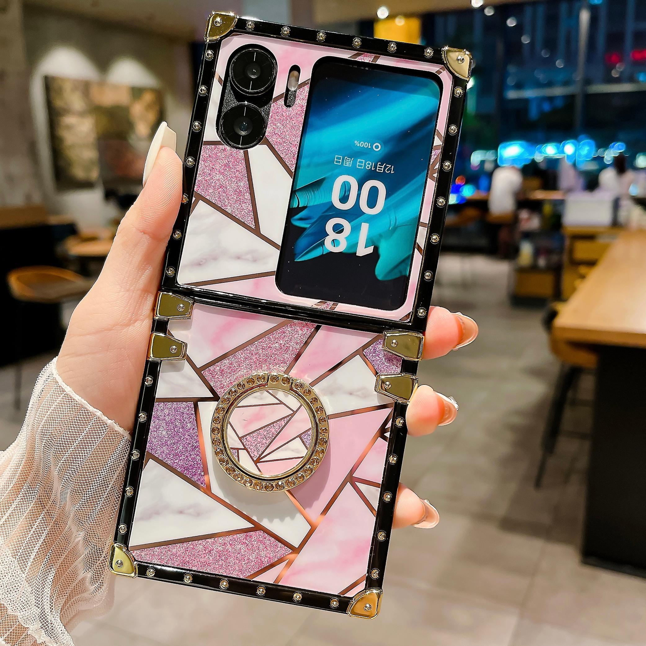 Jntworld For Oppo Find N2 Flip 5g Case Glitter Marble Cover With Diamond Ring Holder Pink Marble