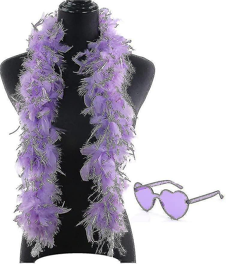 Unbrand Feather Boas With Heart Rimless Sunglasses 4 Ft Feather Boa For Bachelor Party Halloween Christmas Costume Accessory Purple