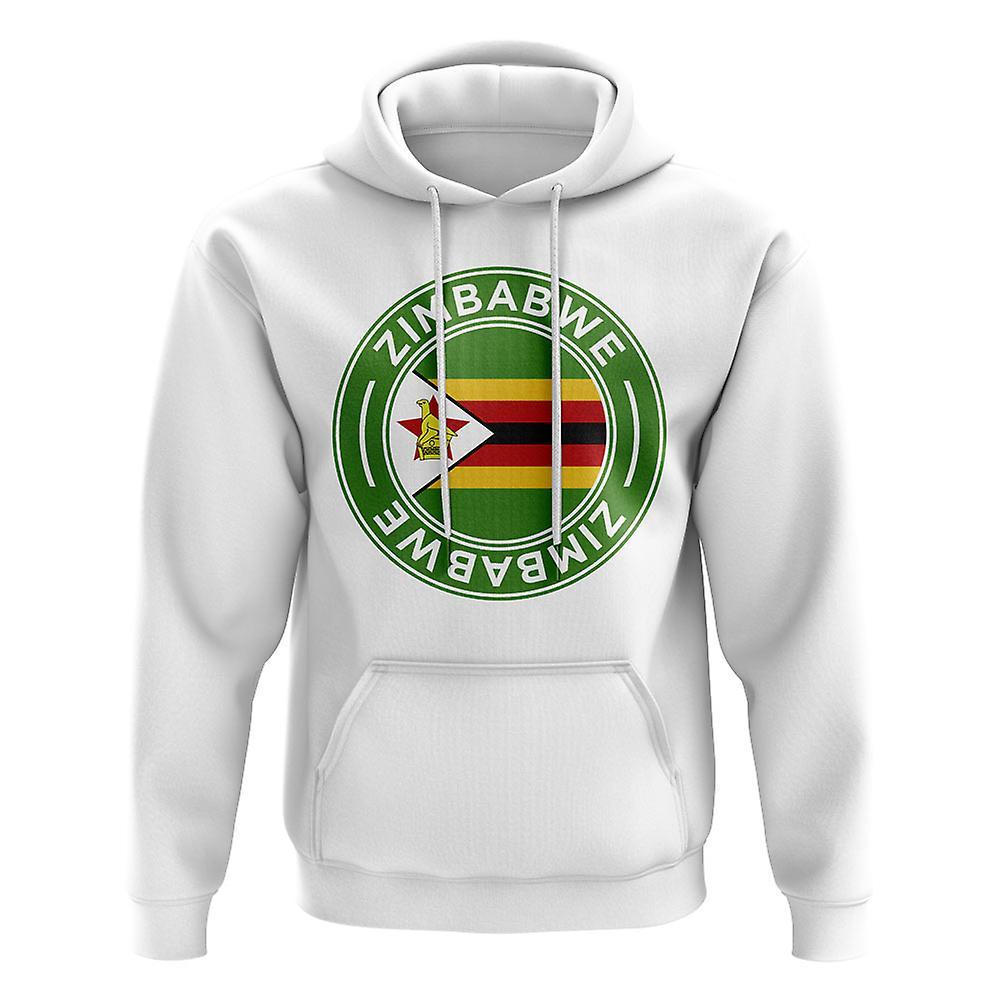 UKSoccerShop Zimbabwe Football Badge Hoodie (White) Womens S (Size 10 - 32 inch Chest)