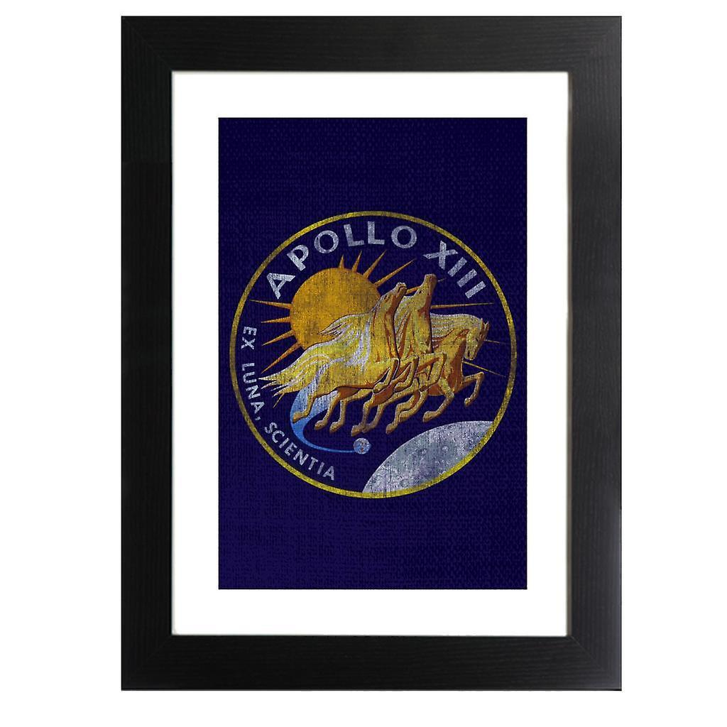 NASA Apollo 13 Mission Badge Distressed Framed Print Navy Blue 39 x 52 cm