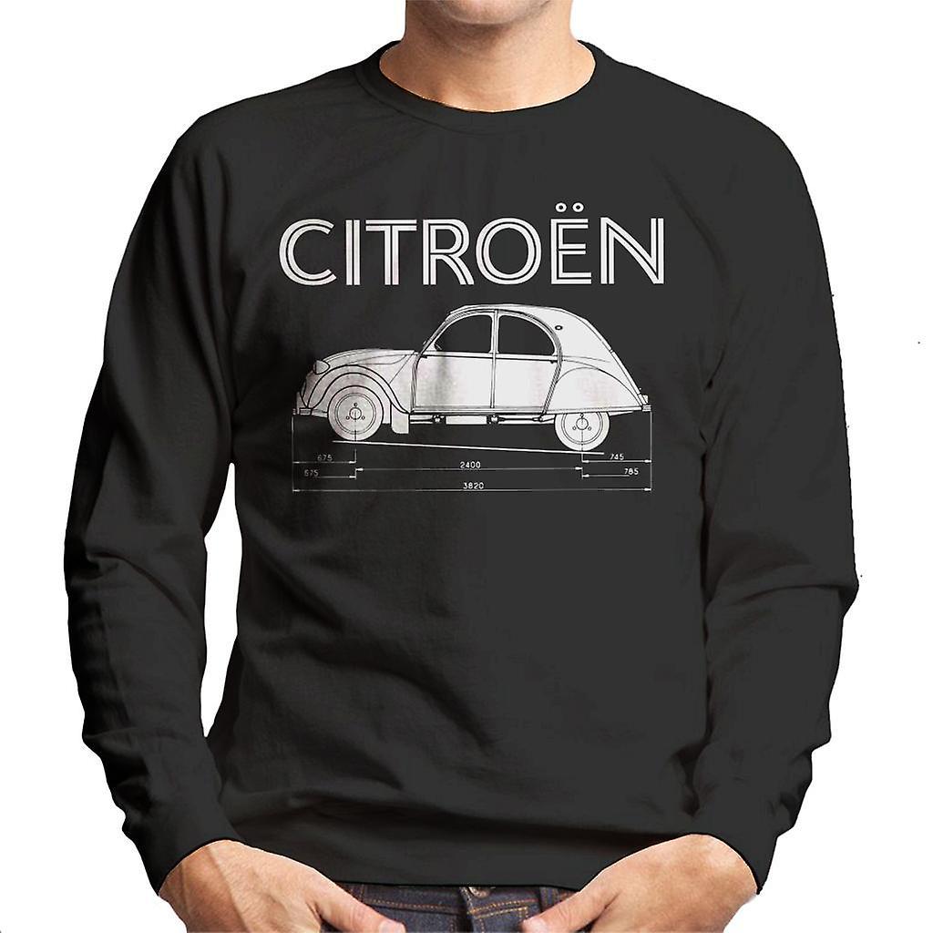 Citro�n Citroen 2CV Dimensions White Diagram Men's Sweatshirt Black Medium