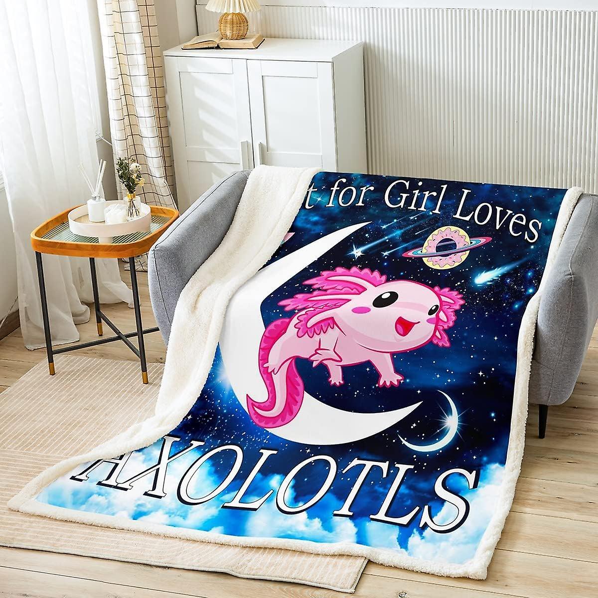 Kerota Cartoon Axolotl Fleece Throw Blanket Kawaii Axolotl Galaxy Plush Blanket for Bed Sofa Kids D Animals Sherpa Blanket Breathable Salamander Mo...