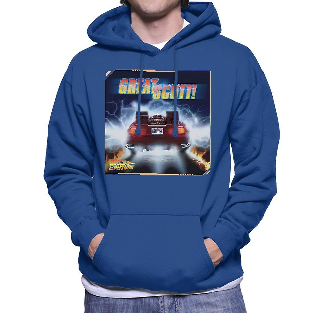 Back to the Future Delorean Great Scott Men's Hooded Sweatshirt Royal Blue XX-Large