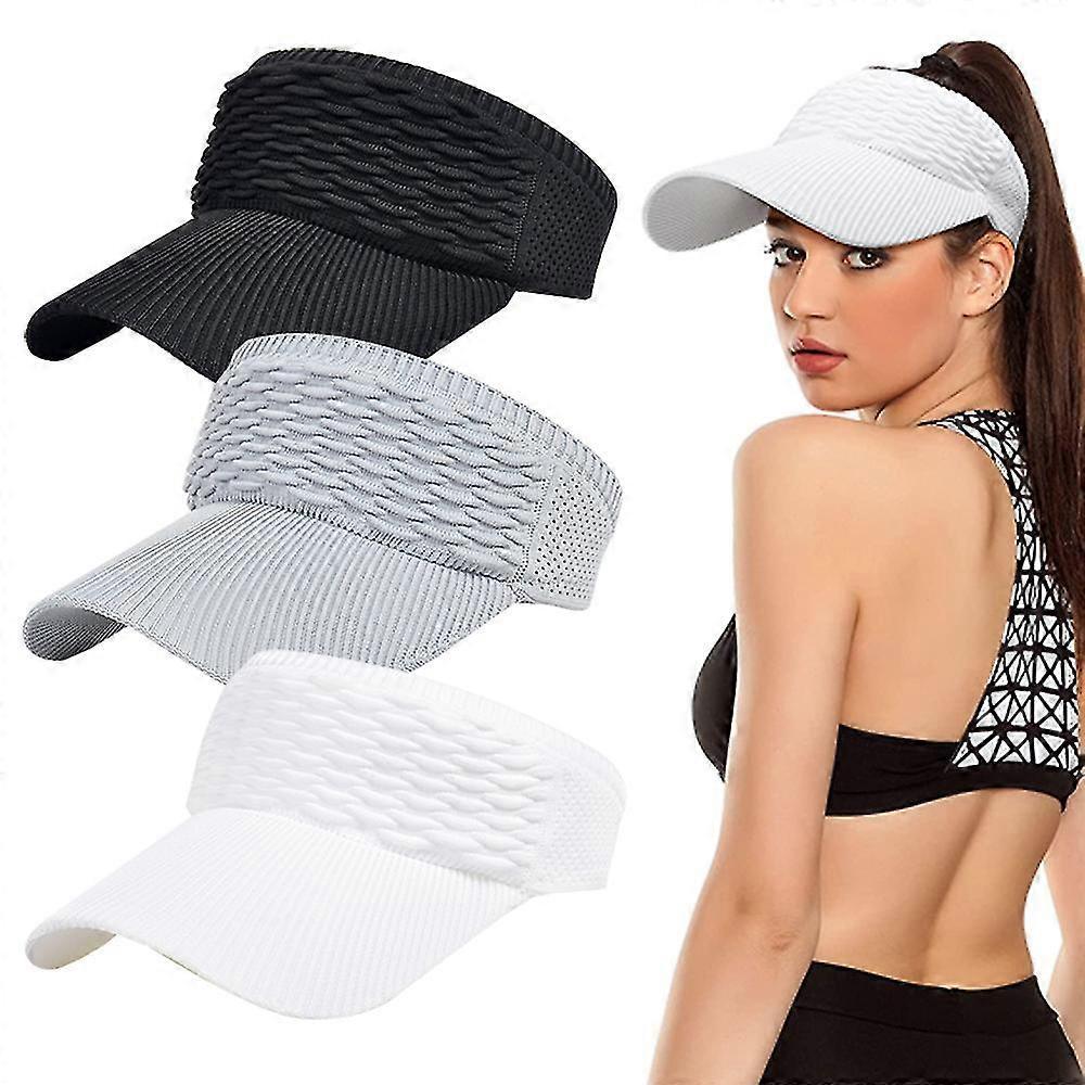 Botribas 3 Pcs Women's Sun Visor Knitted Cap Elastic Sports Cap Empty Top Quick Dry Wide Brimmed Golf Cap black/white/gray