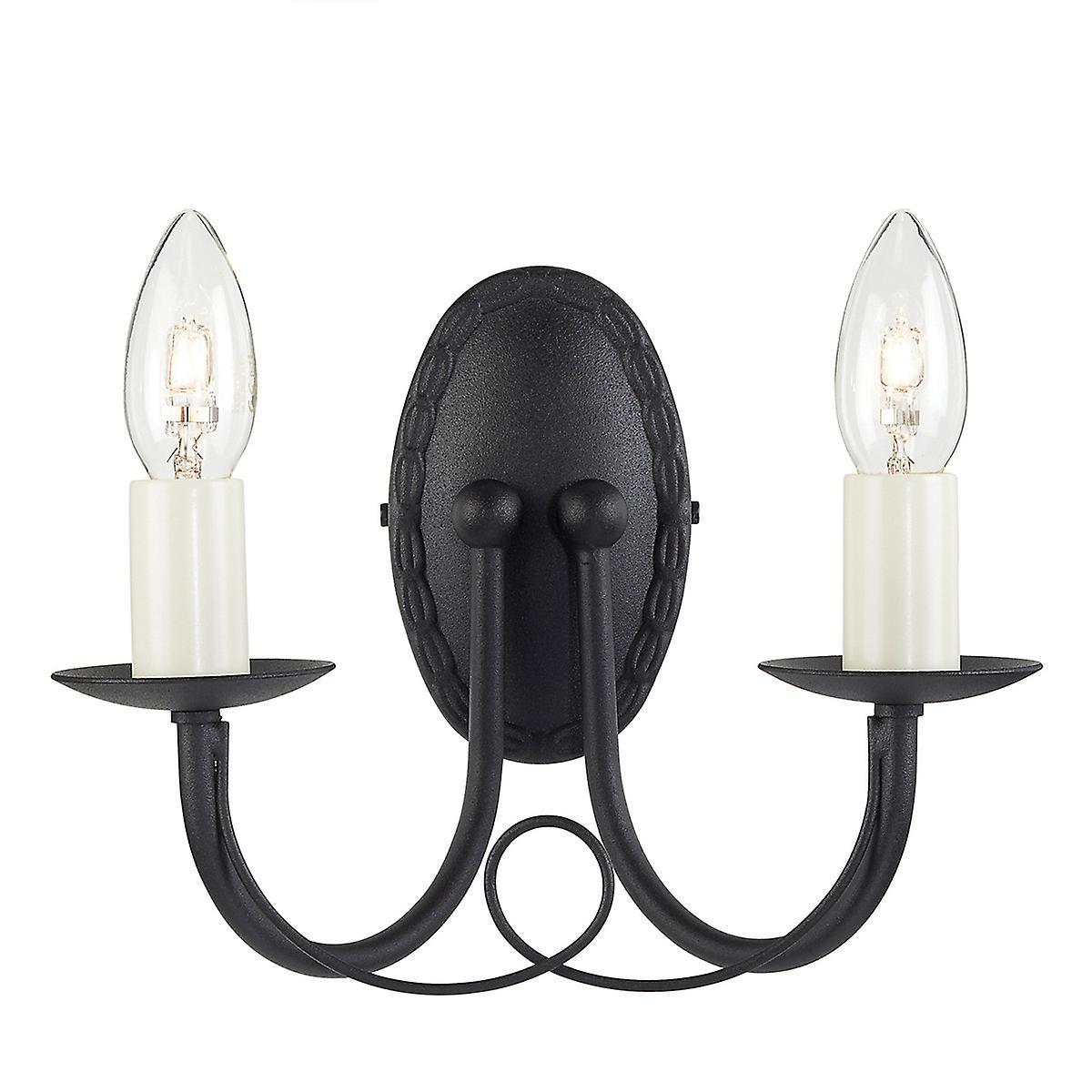 Minster 2 Light Indoor Candle Wall Light Black E14