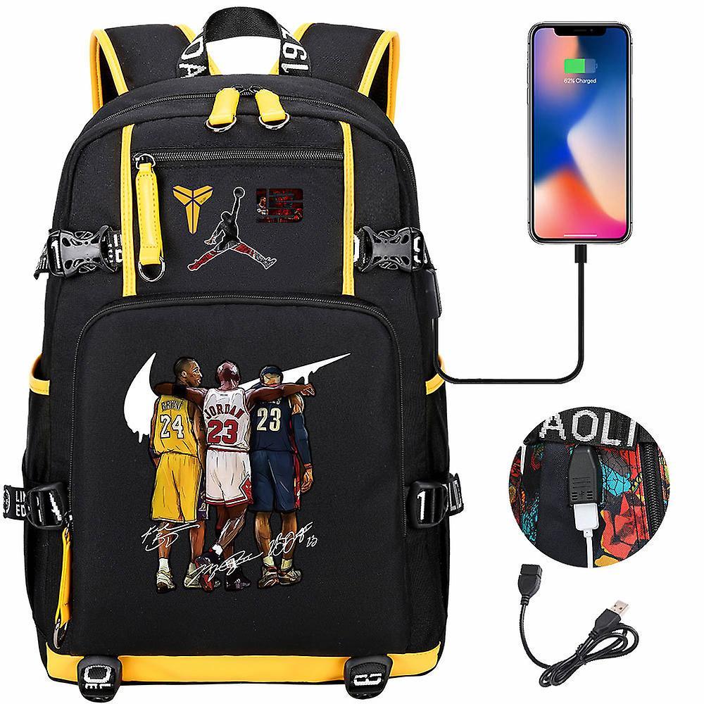 Yixin Tech Kobe Bryant Michael Jordan And Lebron James Printed Pattern Backpack Travel Bag Student School Bag Computer Bag Yellow