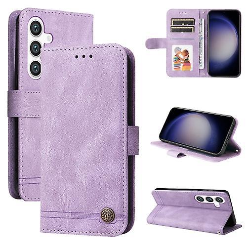 Unbrand For Samsung Galaxy S24 Skin Feel Life Tree Metal Button Leather Mobile Phone Case Purple