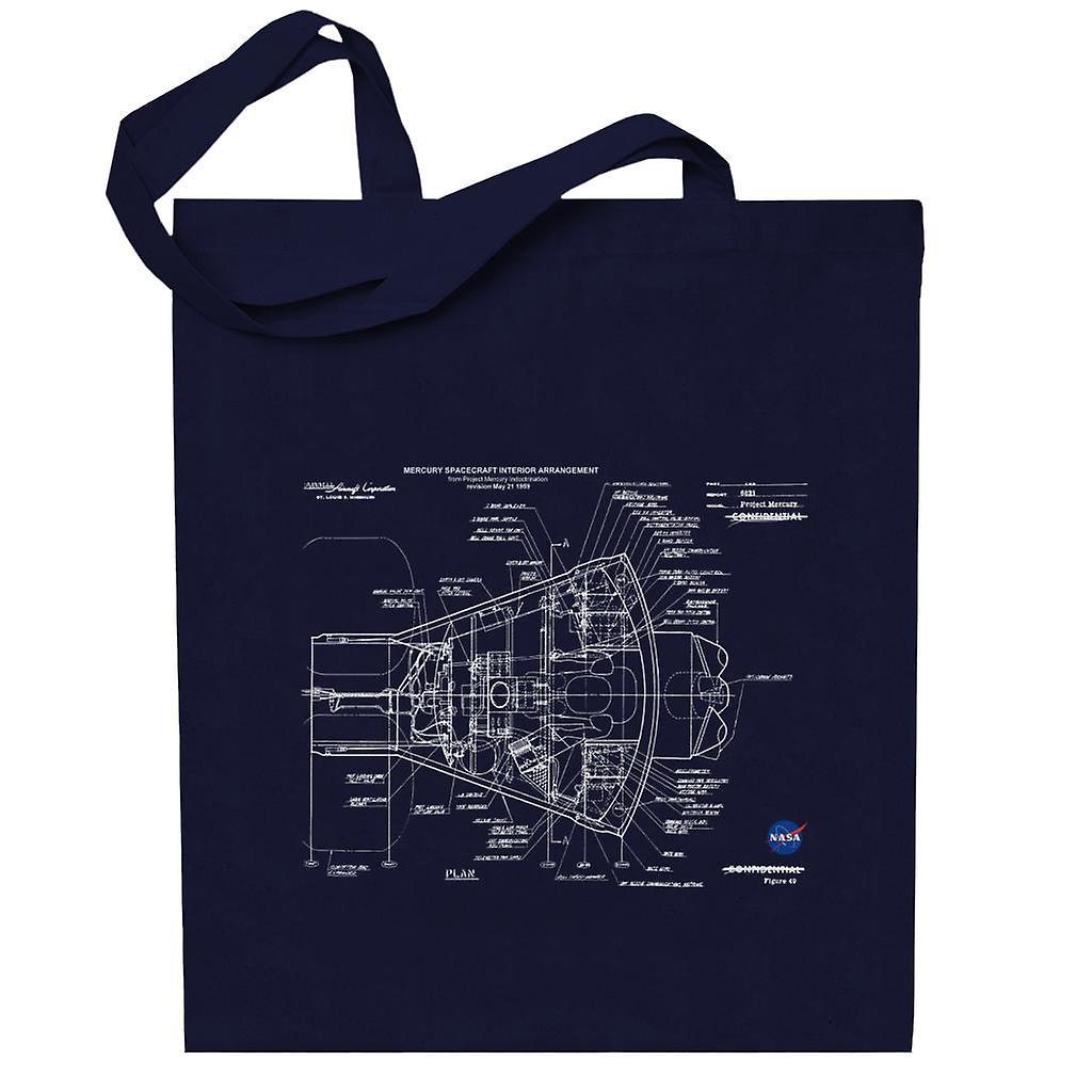 NASA Mercury Spacecraft Schematic Totebag Navy Blue 38 x 42 cm