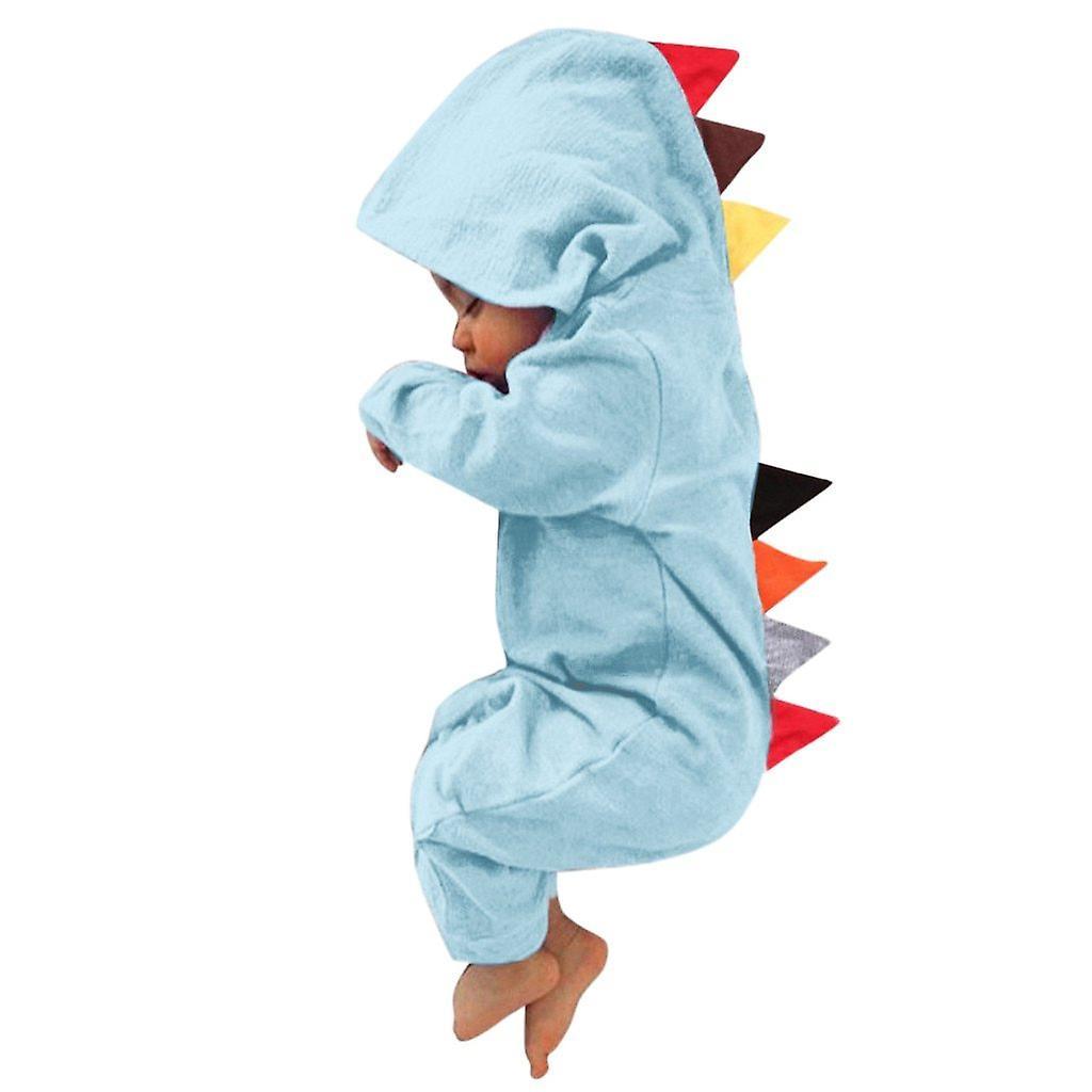 Slowmoose Dinosaur Patchwork, Long Sleeve, Hooded Jumpsuit For Babies Light Blue 24M