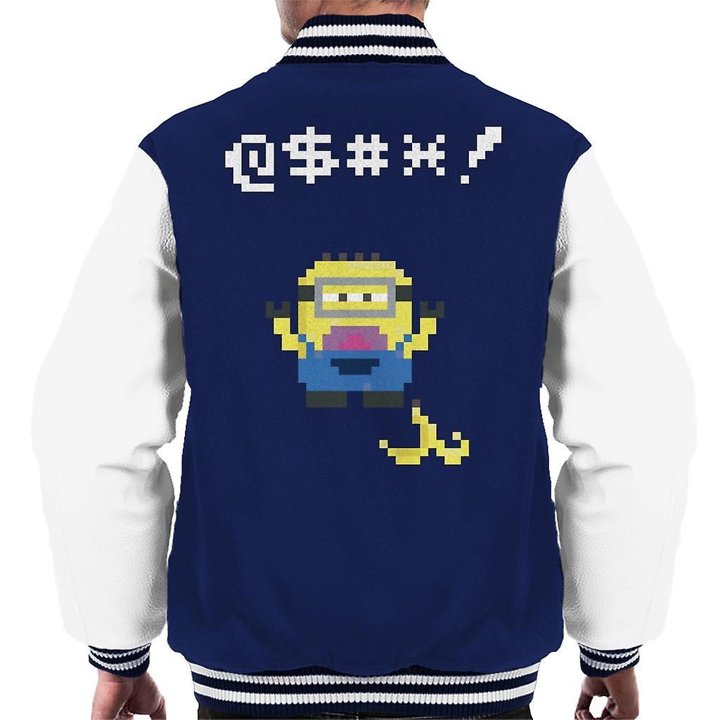 Despicable Me Minion Pixel Swearing Banana Skin Men's Varsity Jacket Navy/White XX-Large