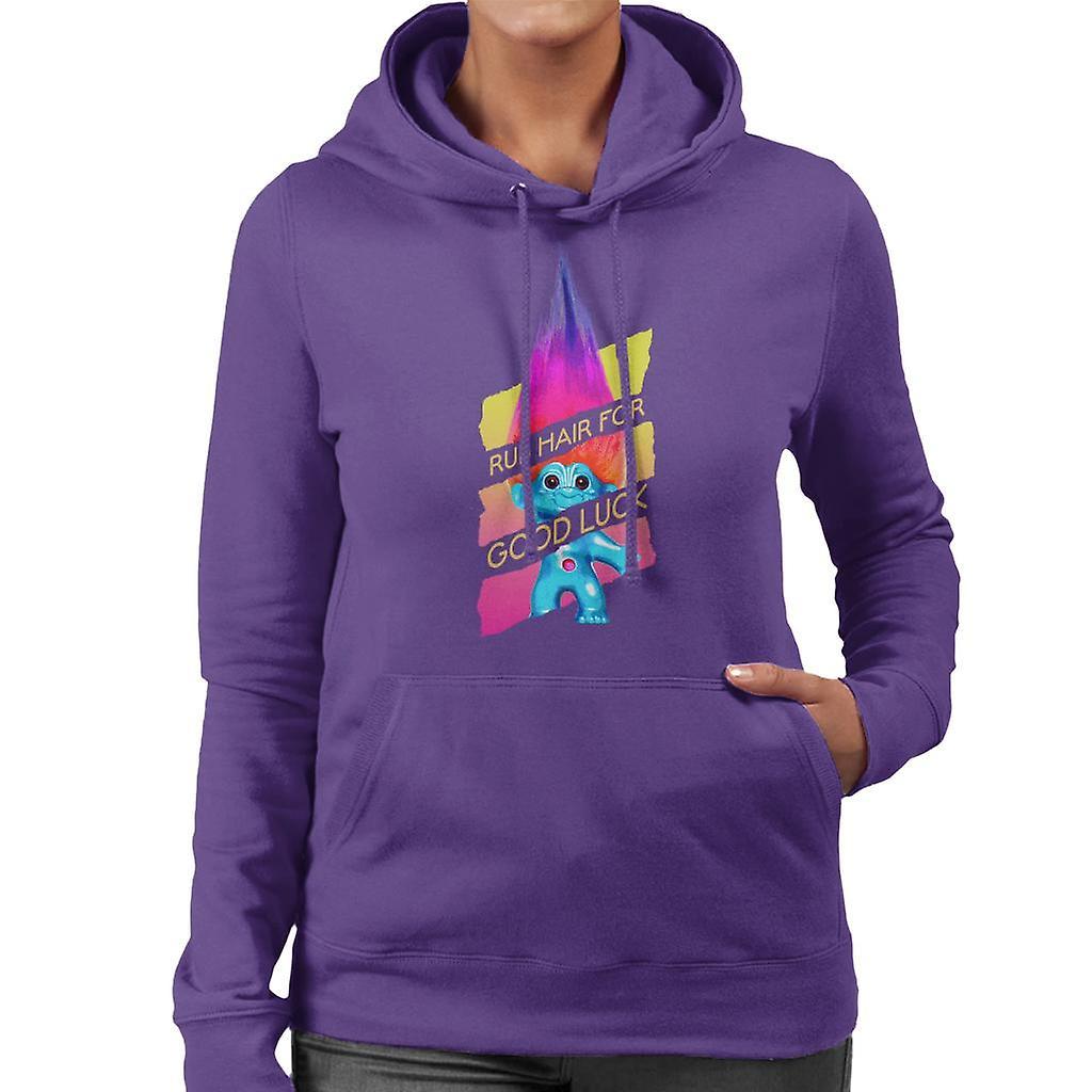 Trolls Rub Hair For Good Luck Gold Text Women's Hooded Sweatshirt Purple XX-Large