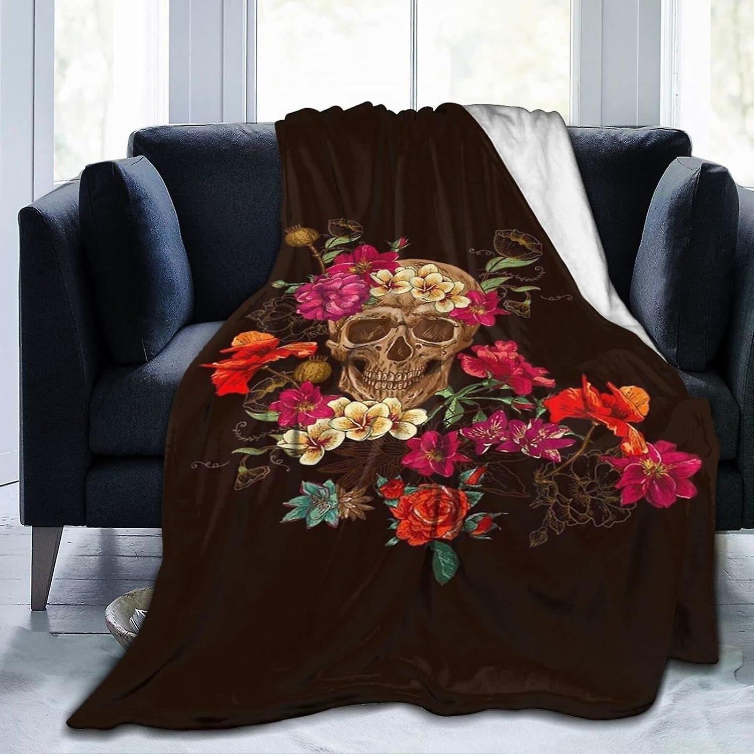 Kerota MIHOOD Floral Skull Blanket (3 Sizes), Warm, Lightweight & Cozy, Super Soft & Comfy Flannel Blanket, Fleece Blanket, Microfiber Anti-Pilling...