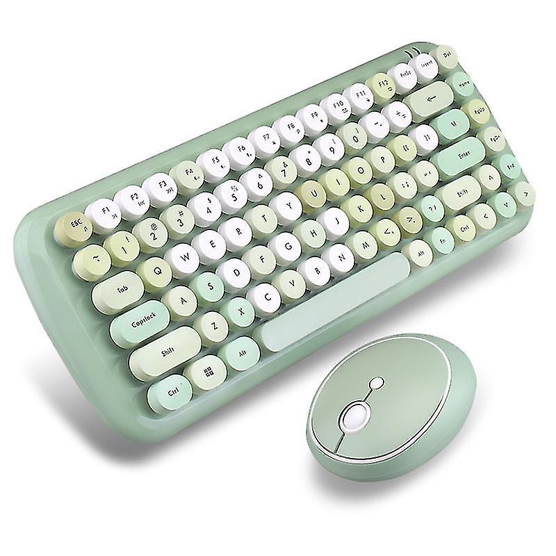 Cryin Wireless 2.4 Ghz Cute Keyboard And Mouse Combo, Retro Round Key Caps, Uk Layout,green