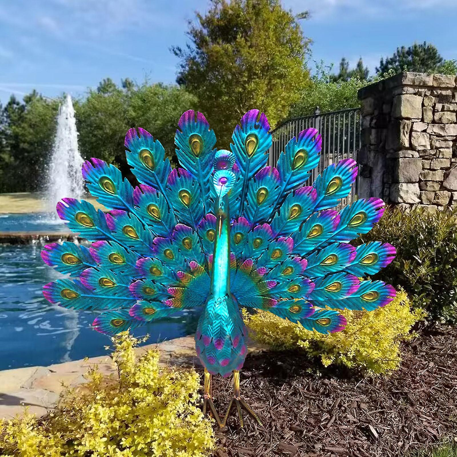 Ofocase Beautiful Peacock Statue Decor Metal Peacock Statue Garden Decor, Beautiful Metal Peacock Outdoor Statue, Realistic Animal Outdoor Statue g...