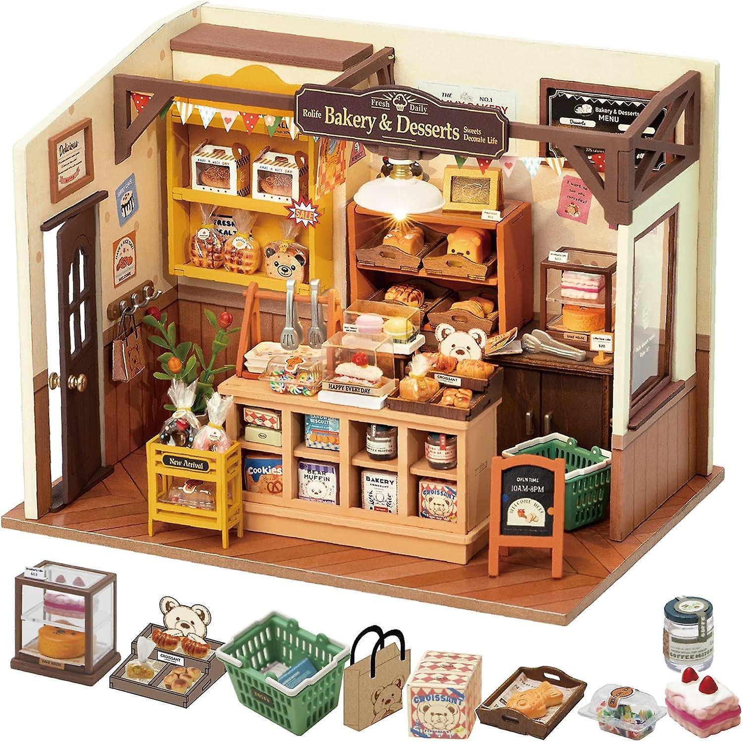 Aiyuego Rolife DIY Miniature Doll House Kit with Furniture for Children Adult Wooden Kits Toy Becka Baking House