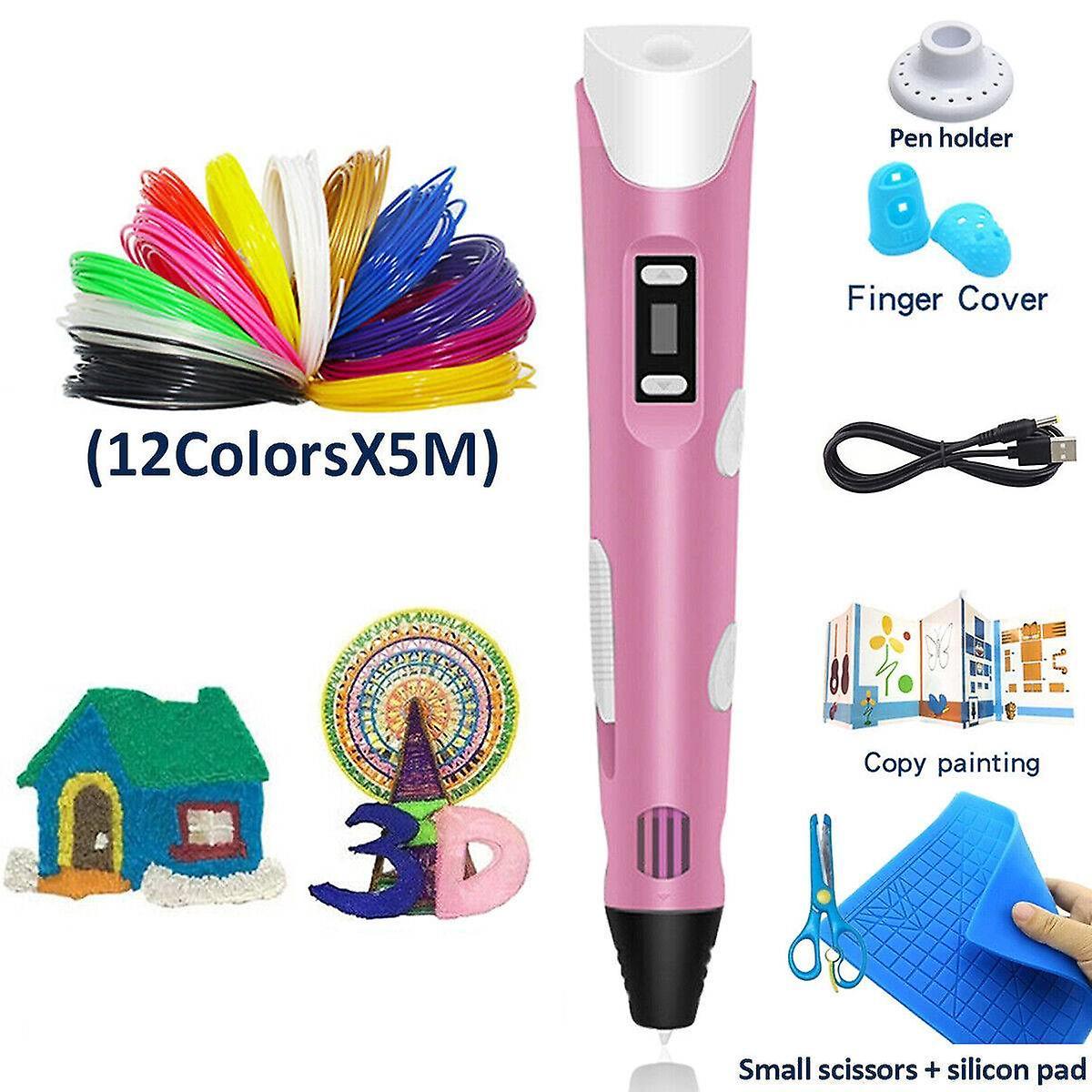 Havana 3d Printing Pen Set Doodle Printer Drawing 12 Colours Pla Filament Gift For Kids Pink