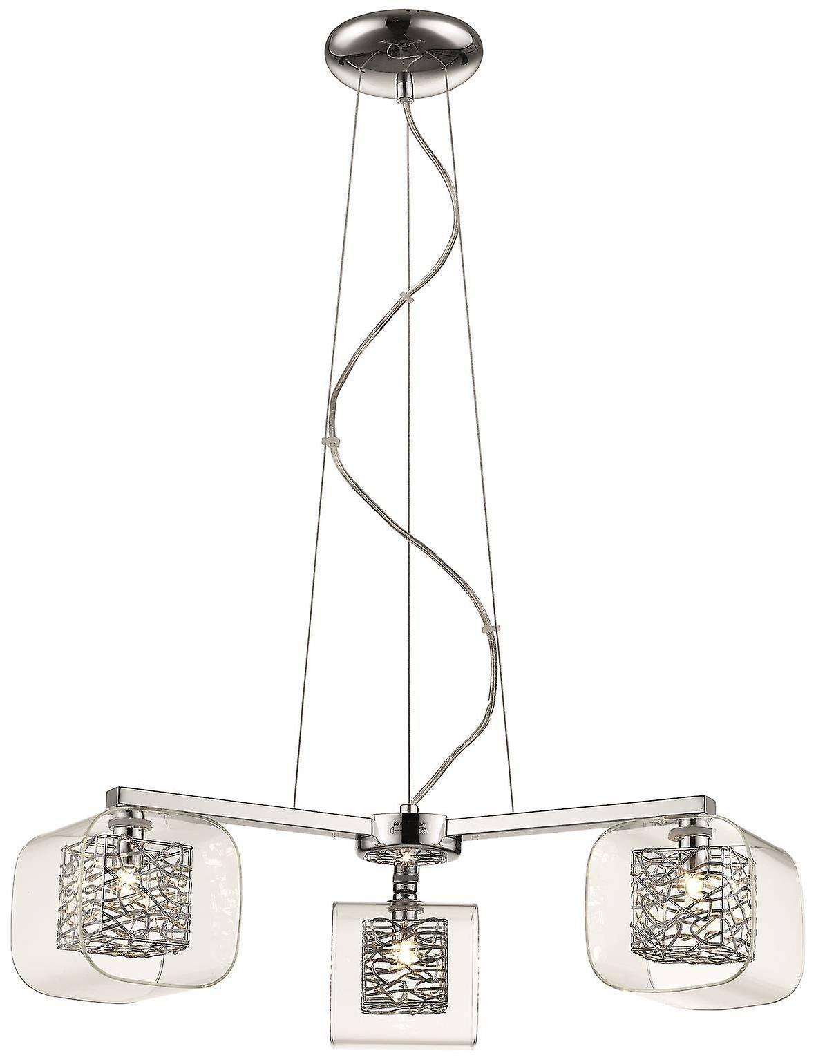 Spring 3 Light Multi Arm Ceiling Pendant Mesh Chrome Glass Three G9