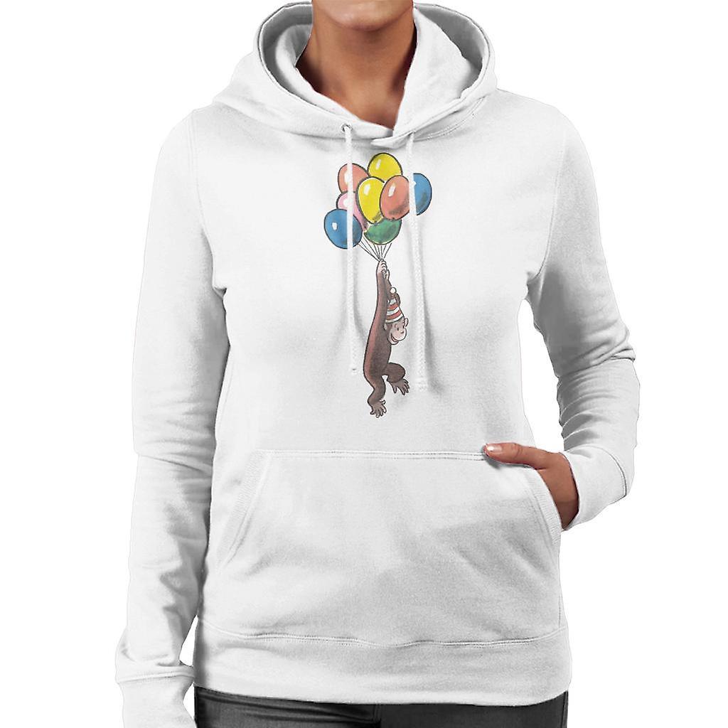 Curious George Balloon Flying Hat Women's Hooded Sweatshirt White XX-Large