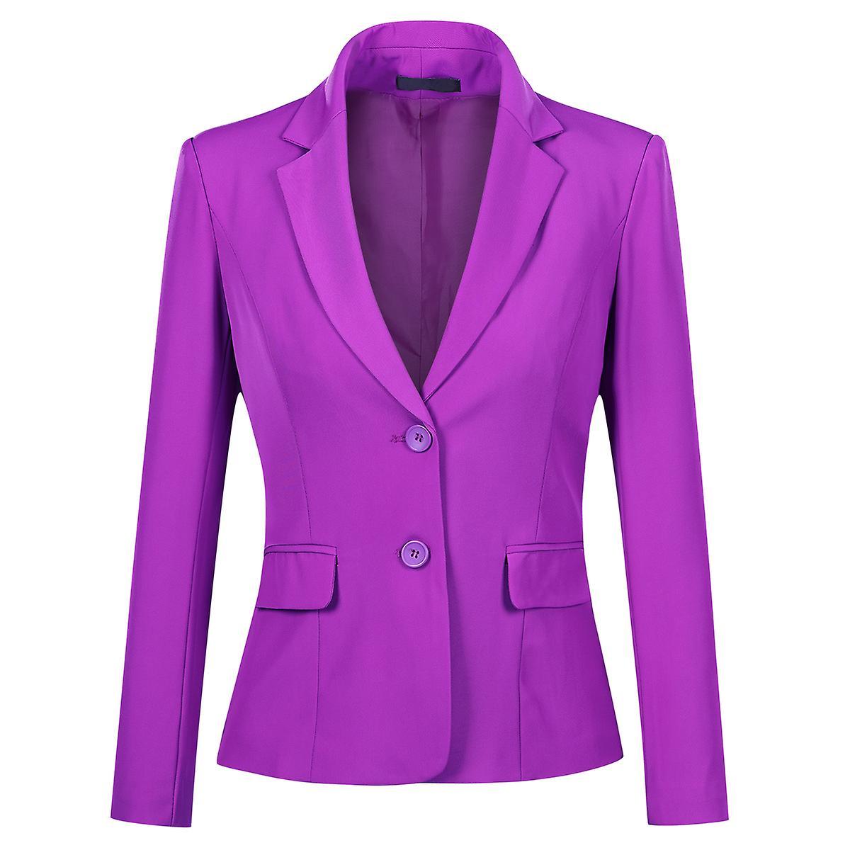 Yunclos Women's Classic Solid Suit Separate Two Buttons Blazer Purple M