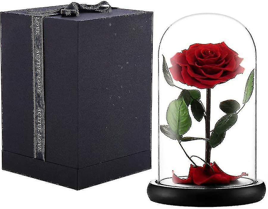 Sunset Preserved Real Rose Eternal Rose In Glass Dome Gift For Her Thanksgiving Christmas Valentine's Day Birthday Mother's Day (red)bebetter