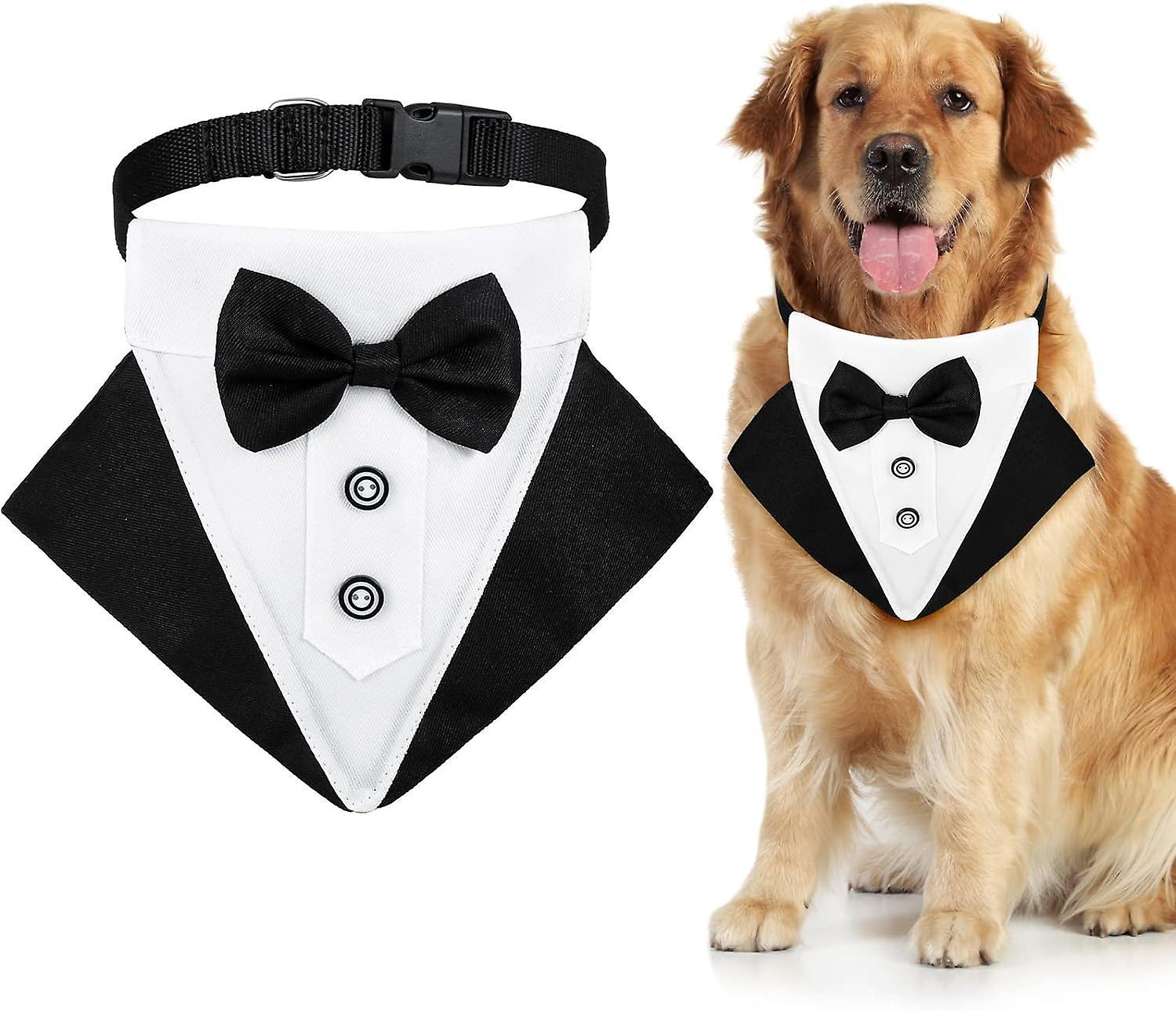 Veny Formal Dog Tuxedo Bandana - Adjustable Dog Wedding Bandana With Bow Tie And Neck Tie Designs For Small Medium Dogs (m)