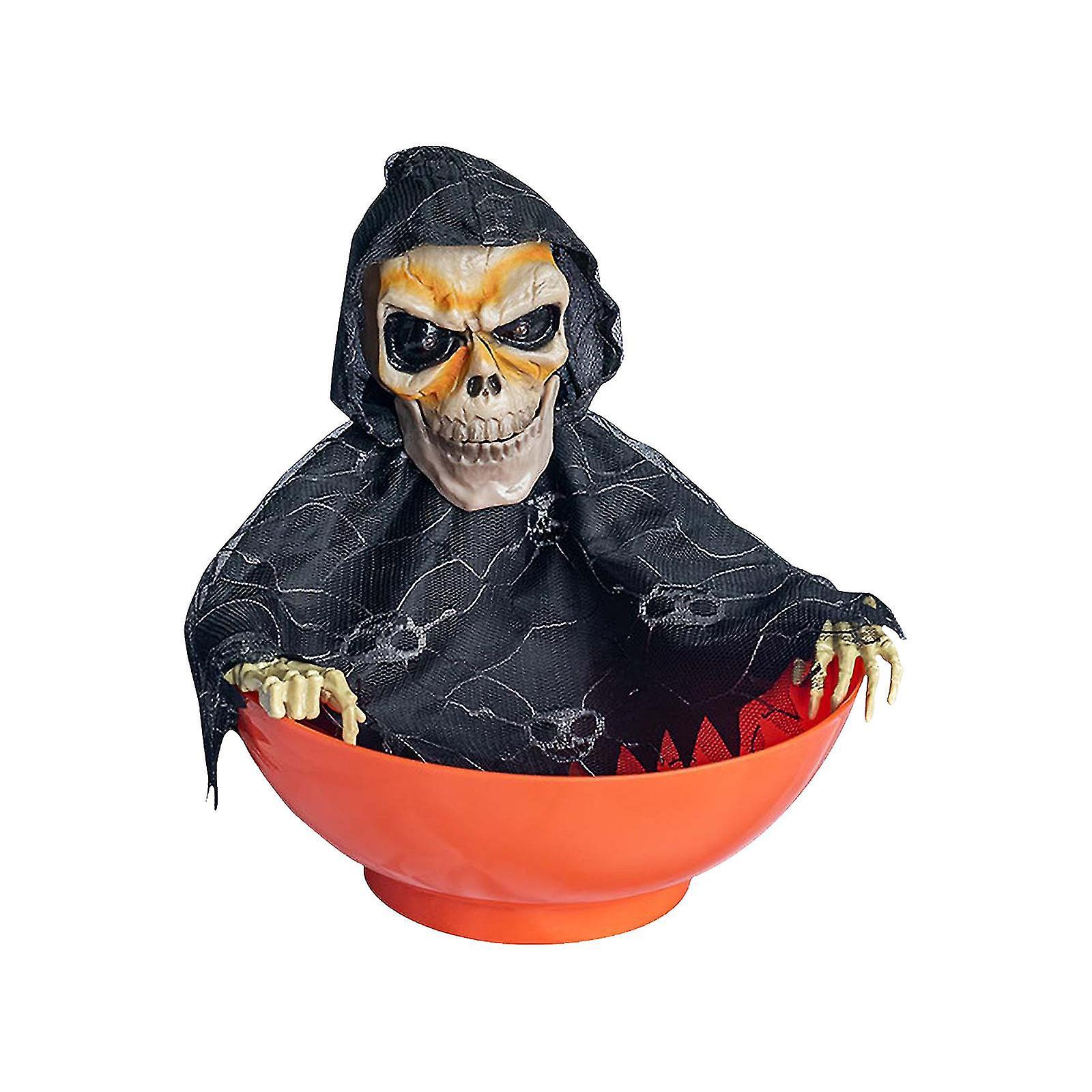 Halloween Decor Animated Halloween Skull Bowl- Plastic Skull Candy Bowl With Moving Skeleton Hand - Motion Activated Halloween Skull Candy Bowl Zek...