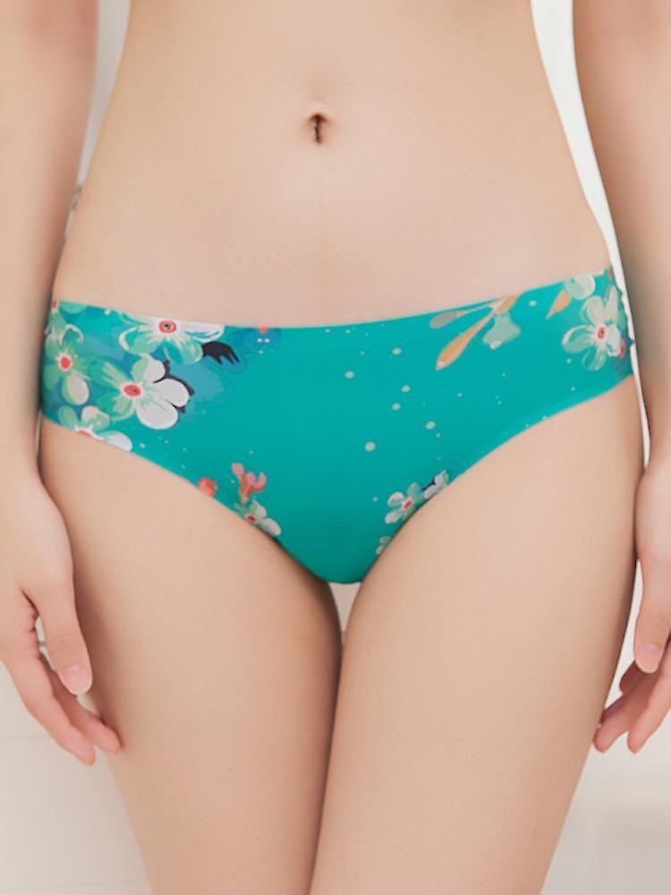 GreenZech Floral printed seamless ultra-thin low waist thong briefs Green 8