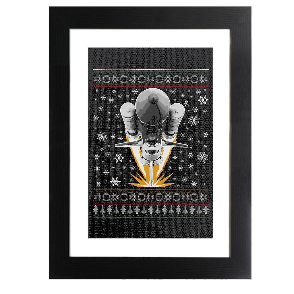 NASA Shuttle Launch Christmas Knit Pattern Framed Print Black 39 x 52 cm