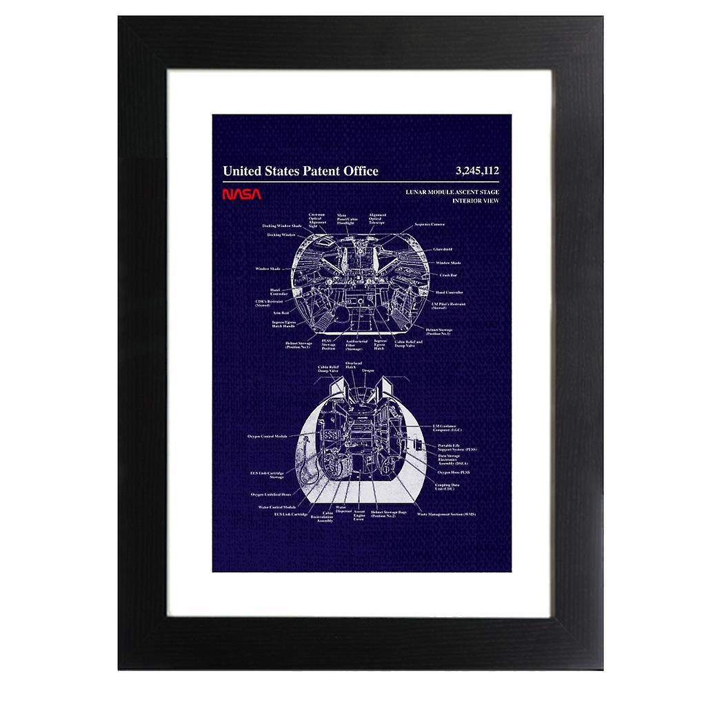 NASA Lunar Module Ascent Stage Interior Blueprint Framed Print Navy Blue 39 x 52 cm