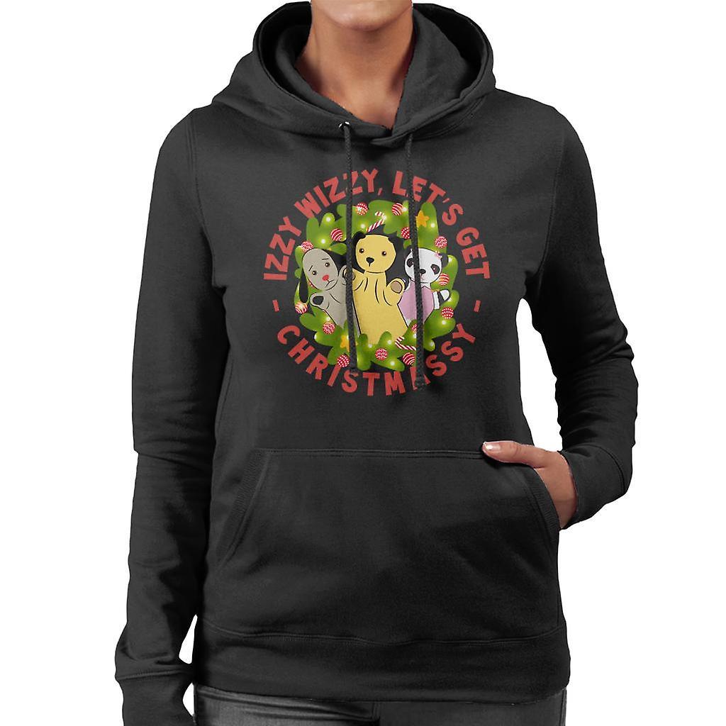 Sooty Christmas Illuminated Wreath Izzy Wizzy Lets Get Chrismassy Women's Hooded Sweatshirt Black XX-Large