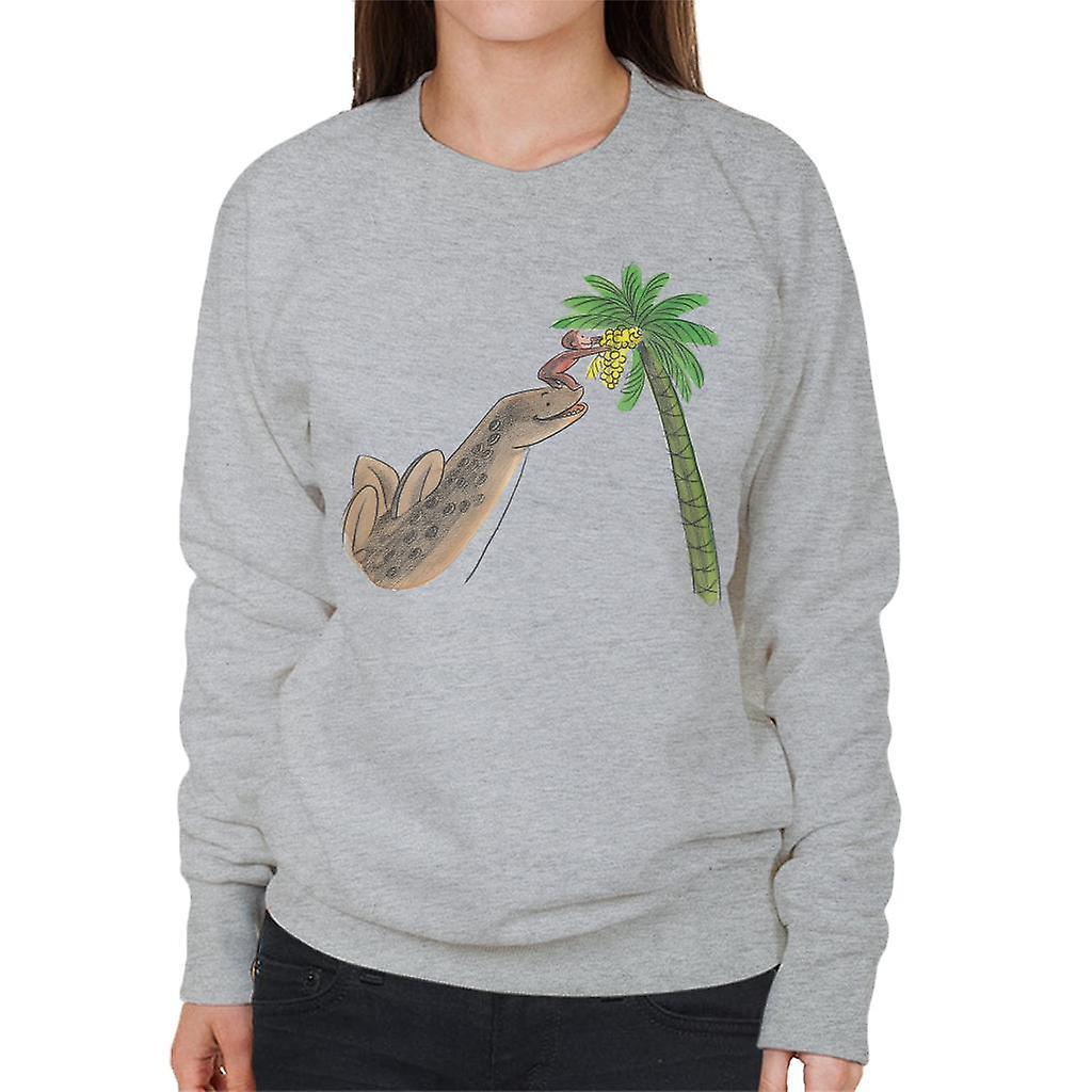 Curious George Dinosaur Palm Tree Women's Sweatshirt Heather Grey Medium