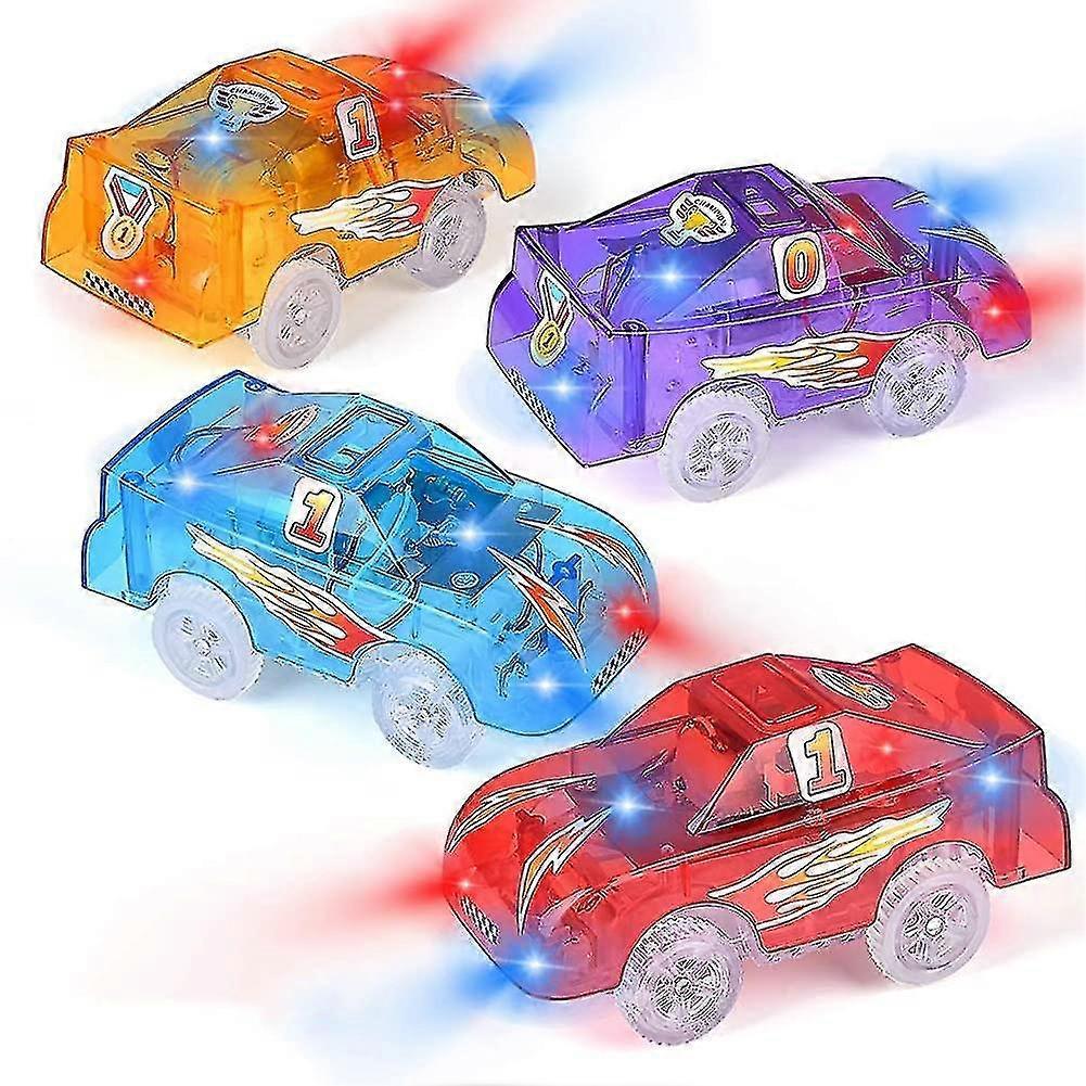 Aiducho 4 Pack Replacement Track Cars Light Up Toy Racing Cars With 5 Led Flashing