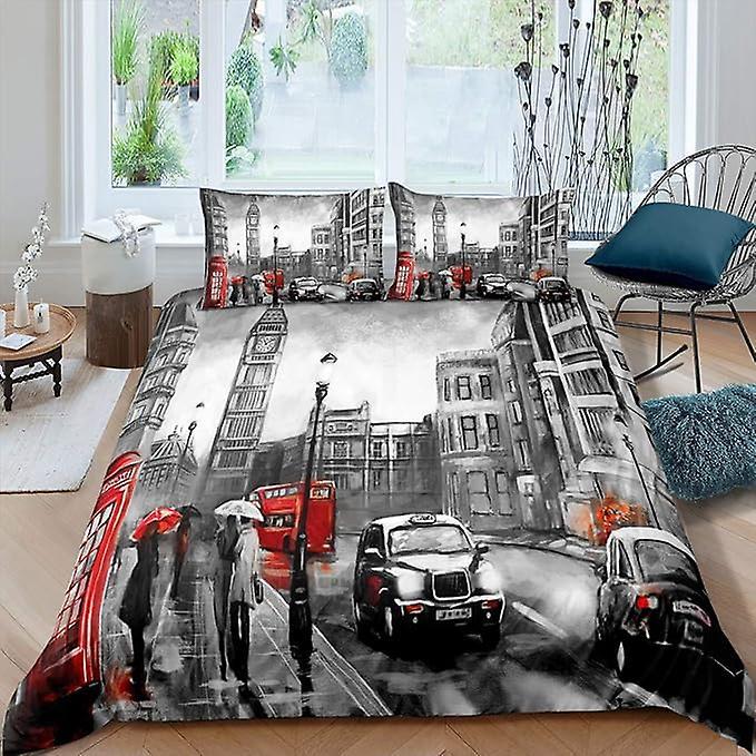 Duvert Cover Set Retro London Theme Comforter Cover Big Ben Microfiber Bedding Duvet Cover Sets 1 Duvet Cover And 1/2 Pillowshams Option 1 135x200cm