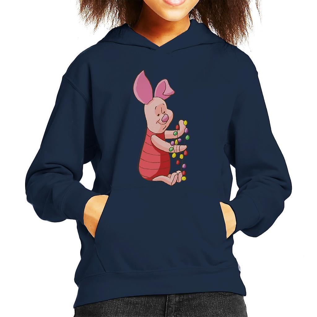 Disney Christmas Piglet Holding Festive Lights Kid's Hooded Sweatshirt Navy Blue Large (9-11 yrs)