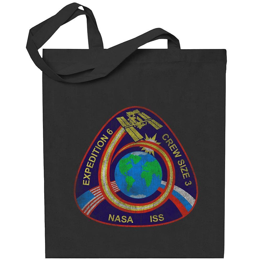 NASA ISS Expedition 6 STS 113 Mission Badge Distressed Totebag Black 38 x 42 cm