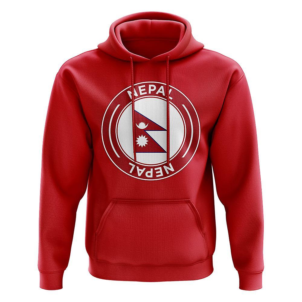 UKSoccerShop Nepal Football Badge Hoodie (Red) XSB (3-4 Years)