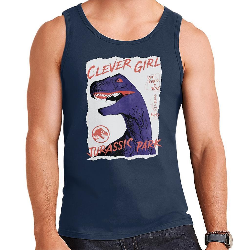 Jurassic Park Velociraptor Clever Girl Isla Nublar Men's Vest Navy Blue Large