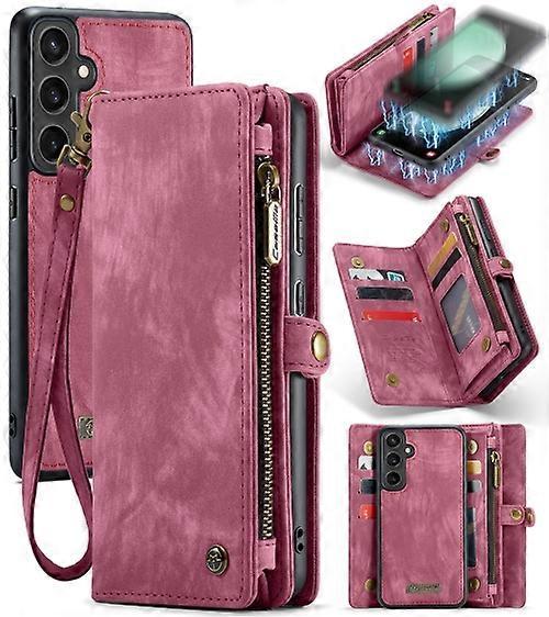 Mycase For Samsung Galaxy S23 FE CaseMe 008 Multifunctional Zipper Wallet Phone Leather Case Red