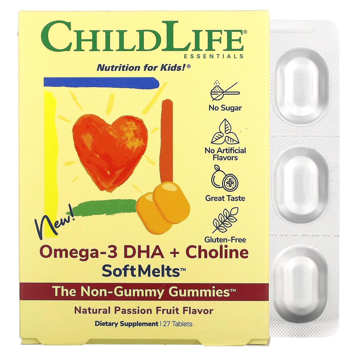 ChildLife, Omega-3 DHA + Choline SoftMelts, Natural Passion Fruit , 27 Tablets