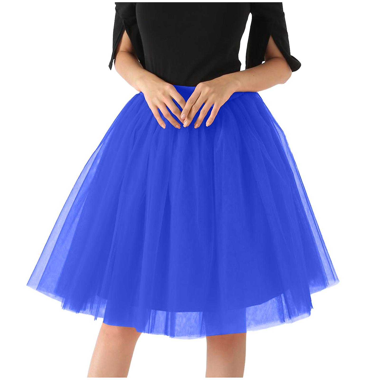 Taishh Fashion Women's Large Gauze Pleated Half Skirt Gauze Skirt Puffy Skirt Blue L