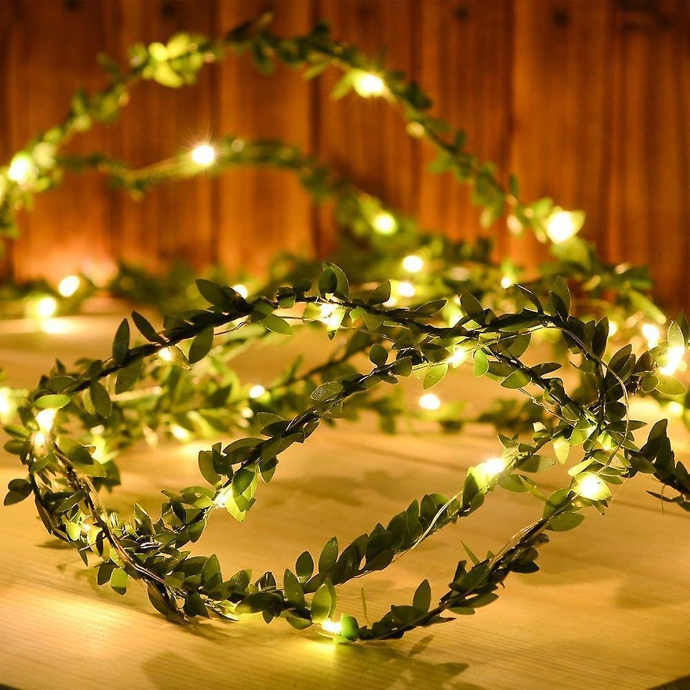 Slowmoose Green Leaf Garland-fairy String Lights For Christmas Party, New Year, Wedding Warm White 3m 30leds