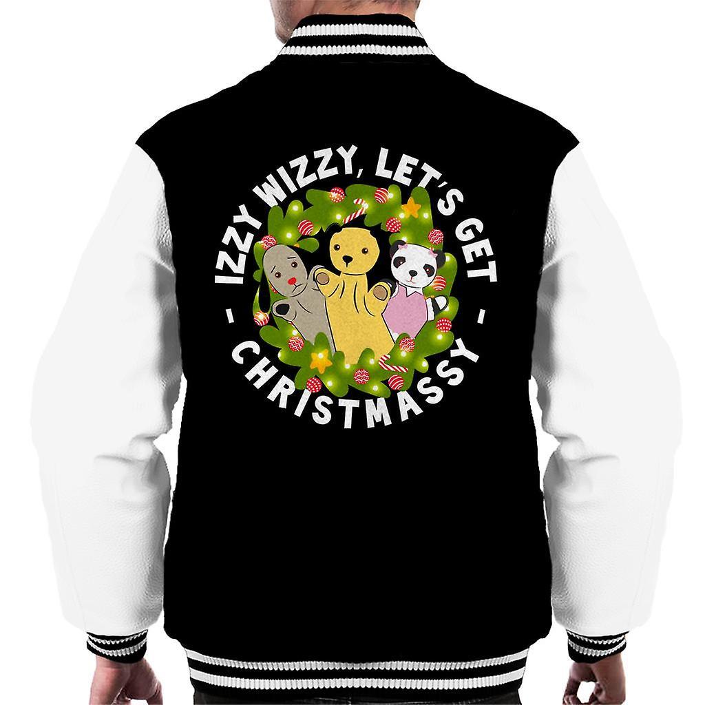 Sooty Christmas Illuminated Wreath Men's Varsity Jacket Black/White Medium