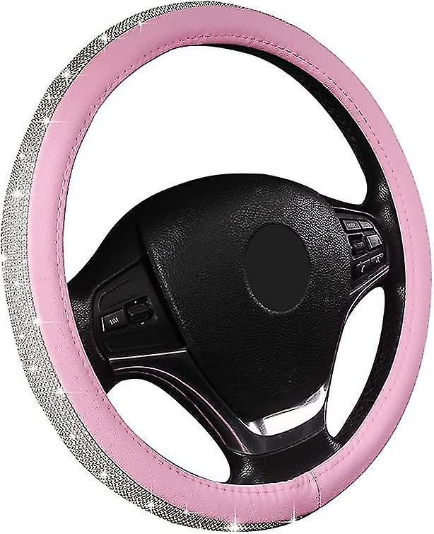 Tianzun Bling Steering Wheel Cover, Pu Leather Car Steering Covers With Crystal Rhinestones Universal Fit For 14.5 To 15 Wheel Standard Size Glitte...