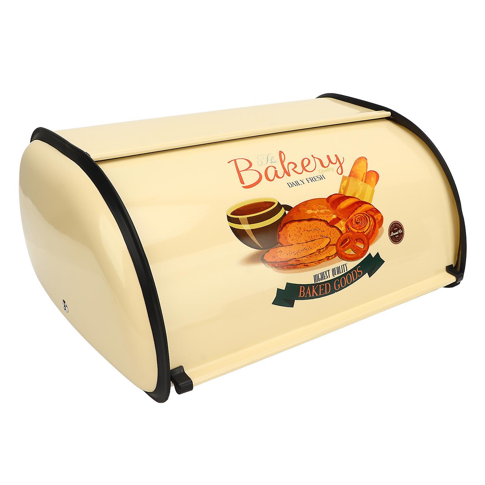 Favrison Metal Bread Box Champagne Color Small Drum Type Metal Bread Bin For Kitchen Countertop