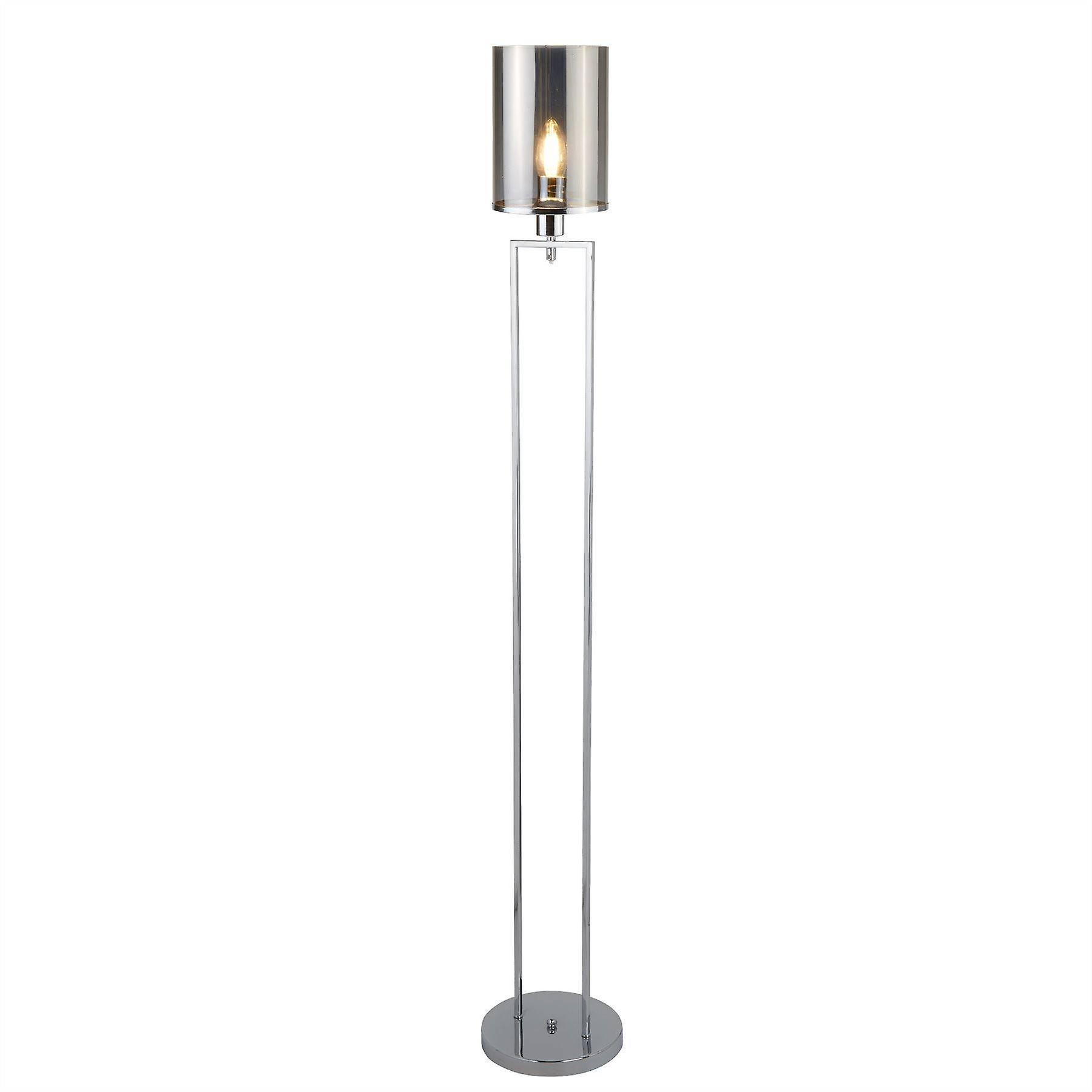 Searchlight Lighting Catalina 1 Light Floor Lamp Chrome, Smokey with Smoked Glass Shade, E27