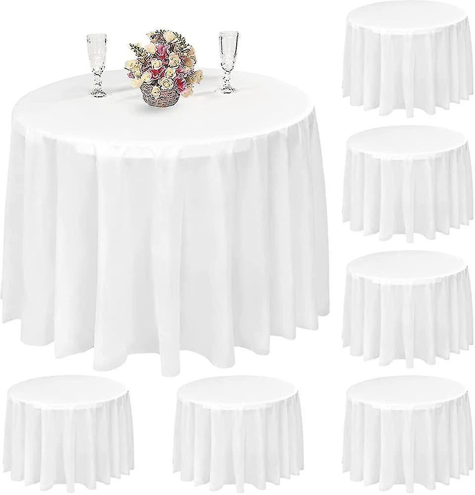 Tianzun 8 Pack Round Tablecloth, 84 Inch White Disposable Table Covers Peva Waterproof