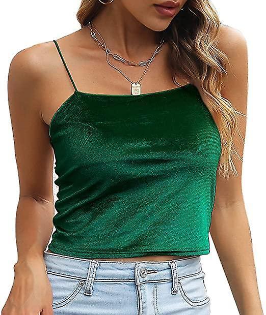 Moye Women's Velvet Spaghetti Strap Cami Top Green