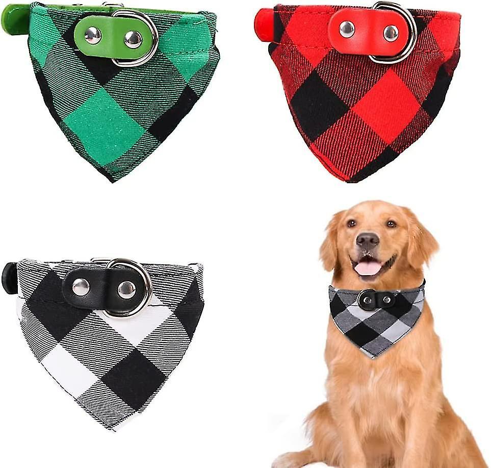 Tianzun 3pcs Bandana Dog Collar, Adjustable Grid Pattern Bandanas Dog Collar, Puppy Bandana Dog Accessories M  23-33 cm