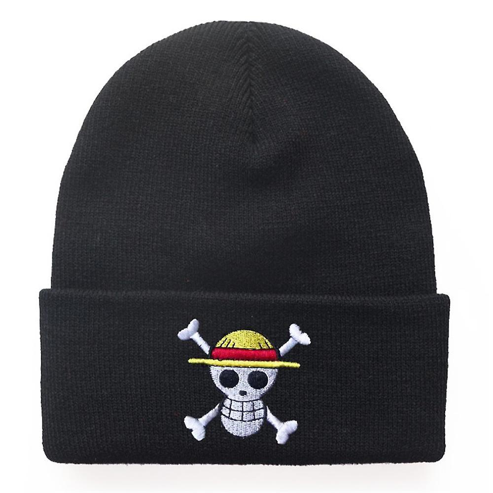 Ochime One Piece Theme Pirate Monkey D.luffy Pattern Beanies Hat For Men Women Unisex Winter Cuffed Hat Soft Warm Knitted Beanies Cap Black